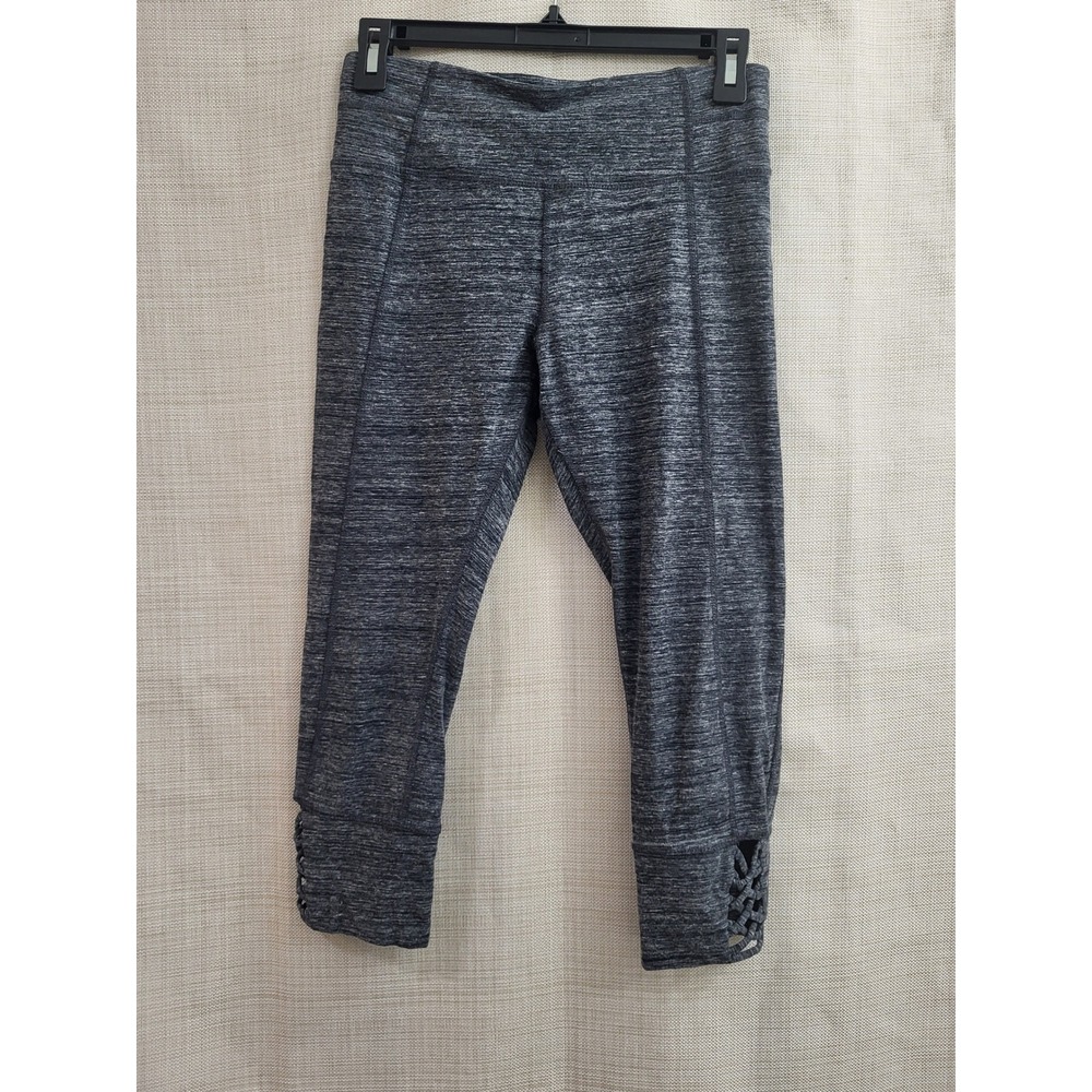 Calvin Klein Performance Womens Heather Gray Lattice Cuff Capri Leggings Small
